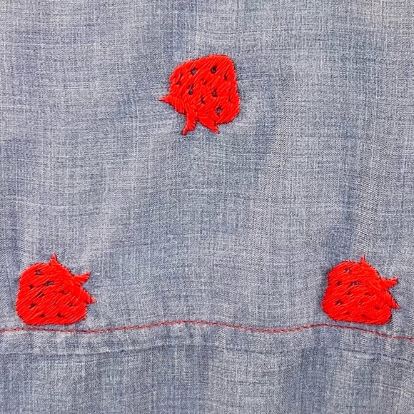 Vintage Boho Chambray Strawberry Embroidered Western Button Down Shirt - Picture 5 of 6